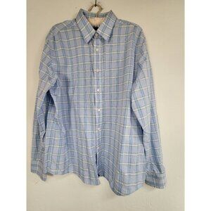 Untuckit Mens Large Blue Plaid Button-Up Shirt Cotton Linen Long Sleeve Casual